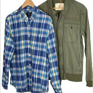 Slim Fit plaid Linen Blend Button Down Shirt